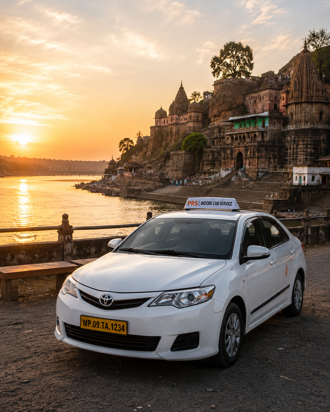 Clean PRS Indore Cab Service cab interior with dashboard GPS navigation