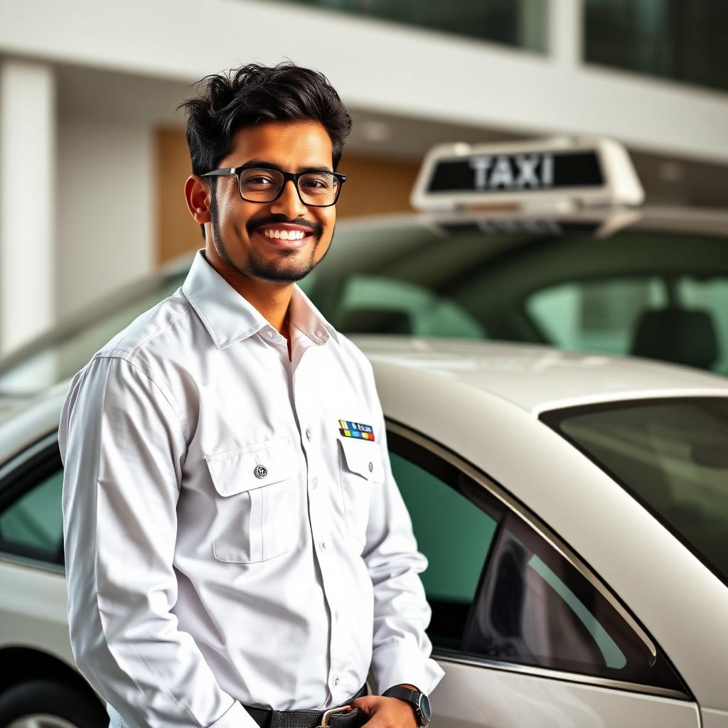 PRS Travel driver beside a premium cab in Indore