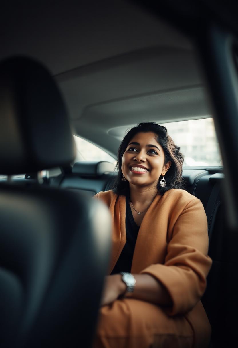 Happy passenger smiling inside a clean premium PRS Indore Cab Service cab